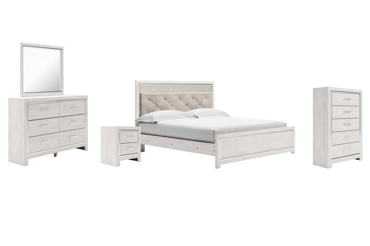 Altyra King Panel Bed with Mirrored Dresser, Chest and Nightstand at Towne & Country Furniture (AL) furniture, home furniture, home decor, sofa, bedding