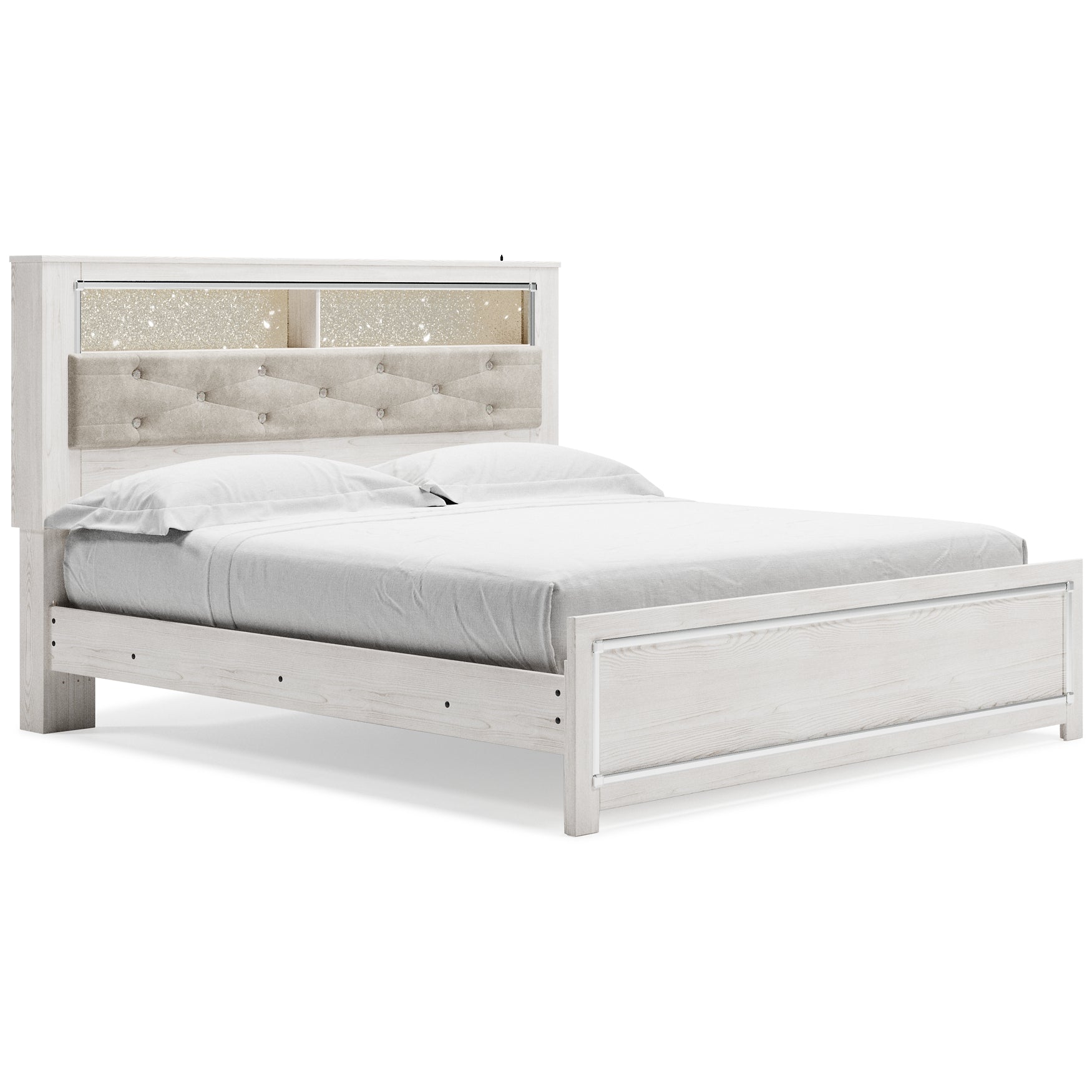 Altyra King Panel Bookcase Bed with Mirrored Dresser and 2 Nightstands at Towne & Country Furniture (AL) furniture, home furniture, home decor, sofa, bedding