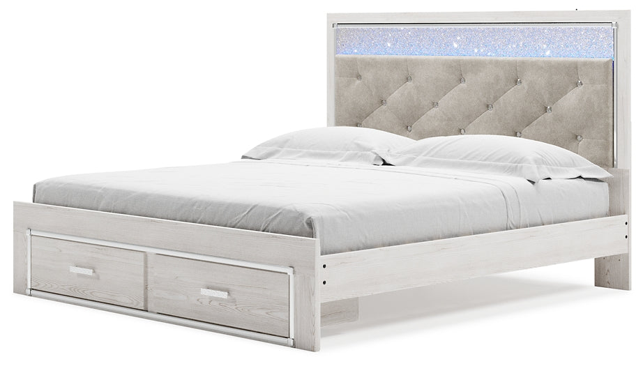 Altyra King Upholstered Storage Bed with Mirrored Dresser and Nightstand at Towne & Country Furniture (AL) furniture, home furniture, home decor, sofa, bedding