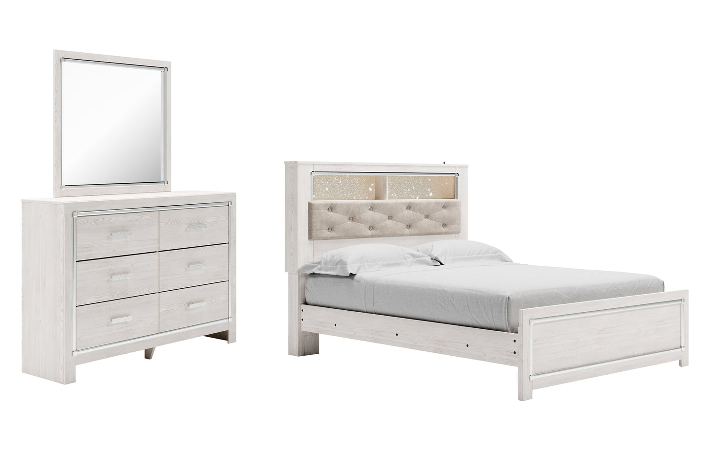 Altyra Queen Panel Bookcase Bed with Mirrored Dresser at Towne & Country Furniture (AL) furniture, home furniture, home decor, sofa, bedding