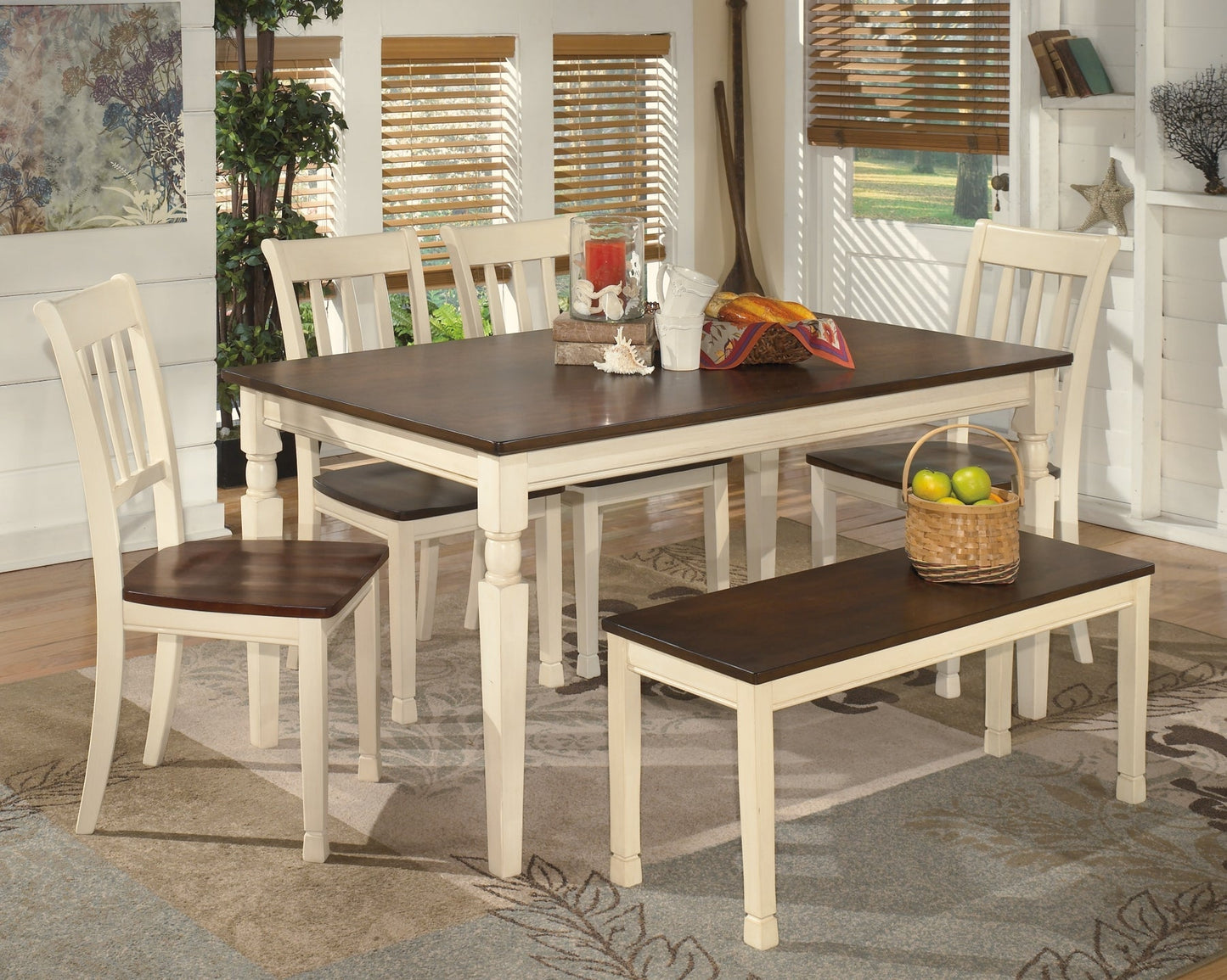 Ashley Express - Whitesburg Dining Table and 4 Chairs and Bench at Towne & Country Furniture (AL) furniture, home furniture, home decor, sofa, bedding