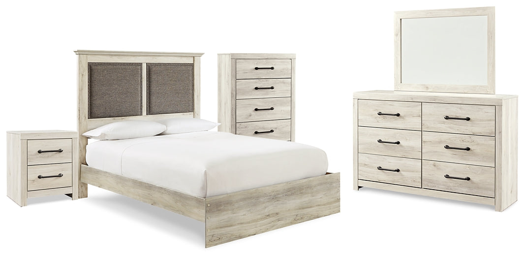 Cambeck Queen Upholstered Panel Bed with Mirrored Dresser, Chest and Nightstand at Towne & Country Furniture (AL) furniture, home furniture, home decor, sofa, bedding