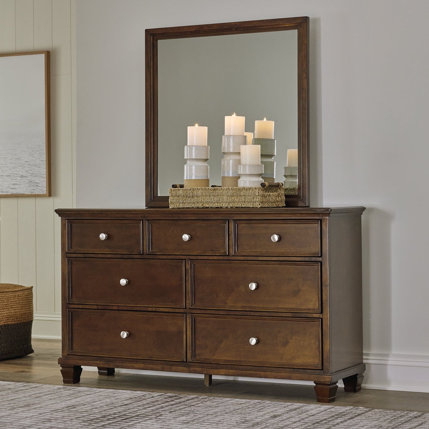 Danabrin California King Panel Bed with Mirrored Dresser, Chest and Nightstand at Towne & Country Furniture (AL) furniture, home furniture, home decor, sofa, bedding