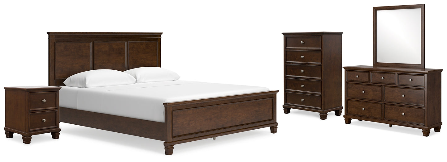 Danabrin California King Panel Bed with Mirrored Dresser, Chest and Nightstand at Towne & Country Furniture (AL) furniture, home furniture, home decor, sofa, bedding