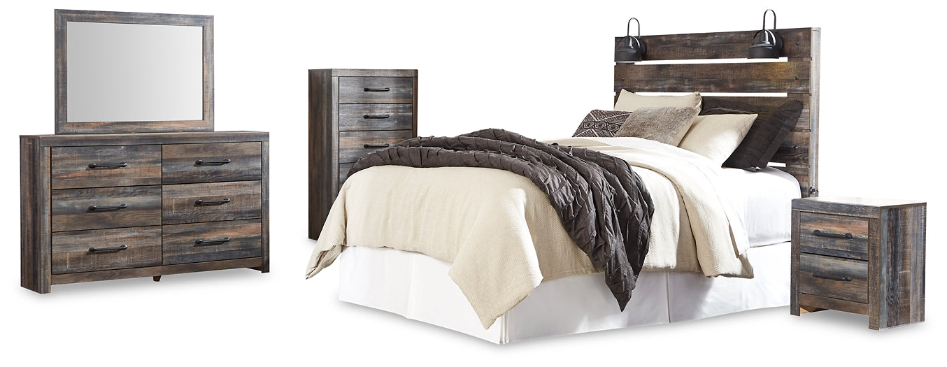 Drystan Queen Panel Headboard with Mirrored Dresser, Chest and Nightstand at Towne & Country Furniture (AL) furniture, home furniture, home decor, sofa, bedding