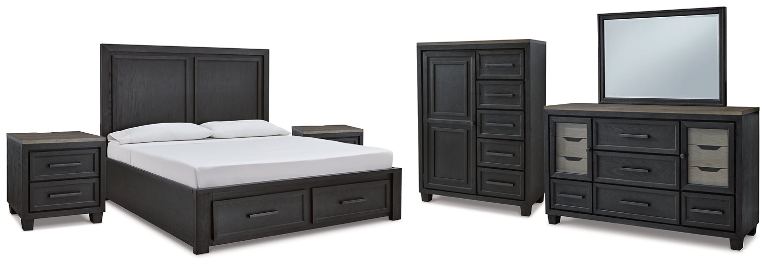 Foyland California King Panel Storage Bed with Mirrored Dresser, Chest and 2 Nightstands at Towne & Country Furniture (AL) furniture, home furniture, home decor, sofa, bedding
