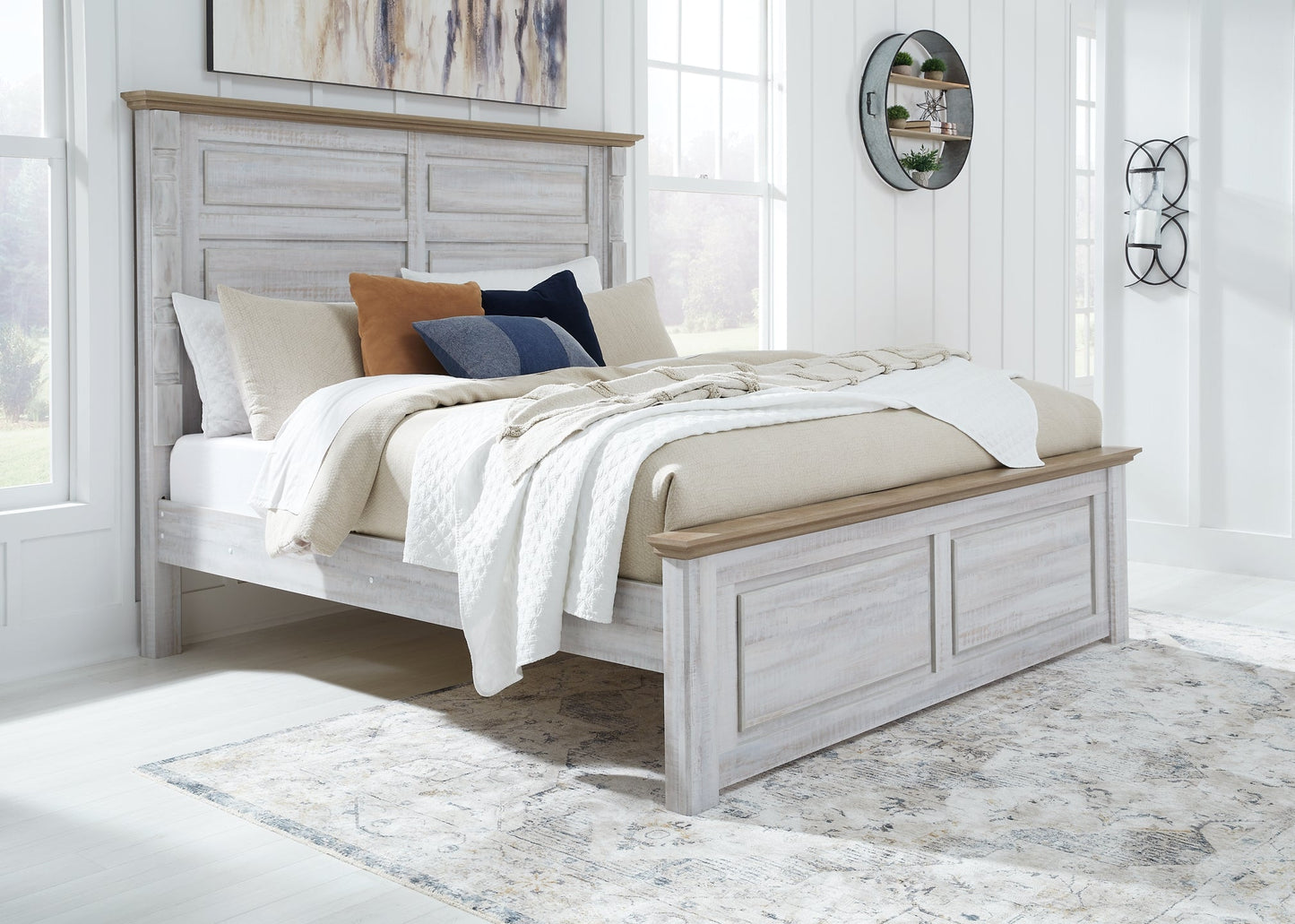 Haven Bay King Panel Bed with Mirrored Dresser and Chest at Towne & Country Furniture (AL) furniture, home furniture, home decor, sofa, bedding