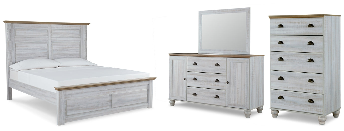 Haven Bay King Panel Bed with Mirrored Dresser and Chest at Towne & Country Furniture (AL) furniture, home furniture, home decor, sofa, bedding