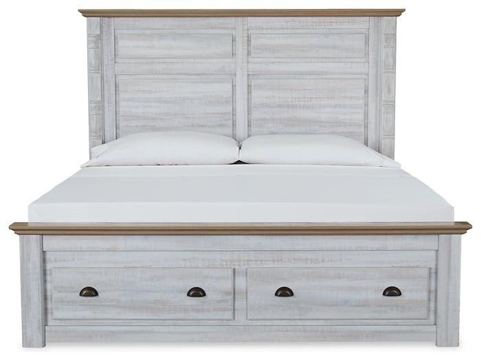 Haven Bay King Panel Storage Bed with Mirrored Dresser, Chest and 2 Nightstands at Towne & Country Furniture (AL) furniture, home furniture, home decor, sofa, bedding