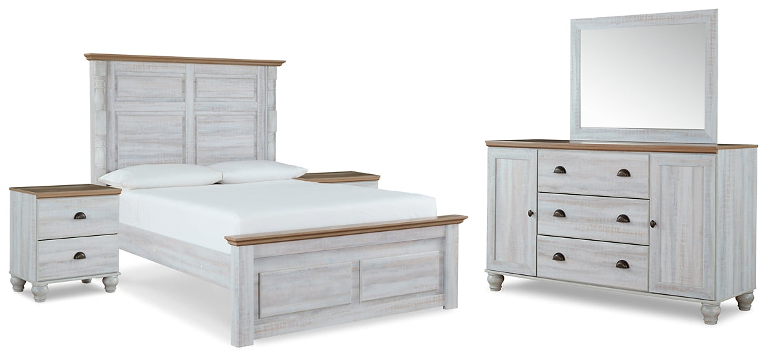 Haven Bay Queen Panel Bed with Mirrored Dresser and 2 Nightstands at Towne & Country Furniture (AL) furniture, home furniture, home decor, sofa, bedding
