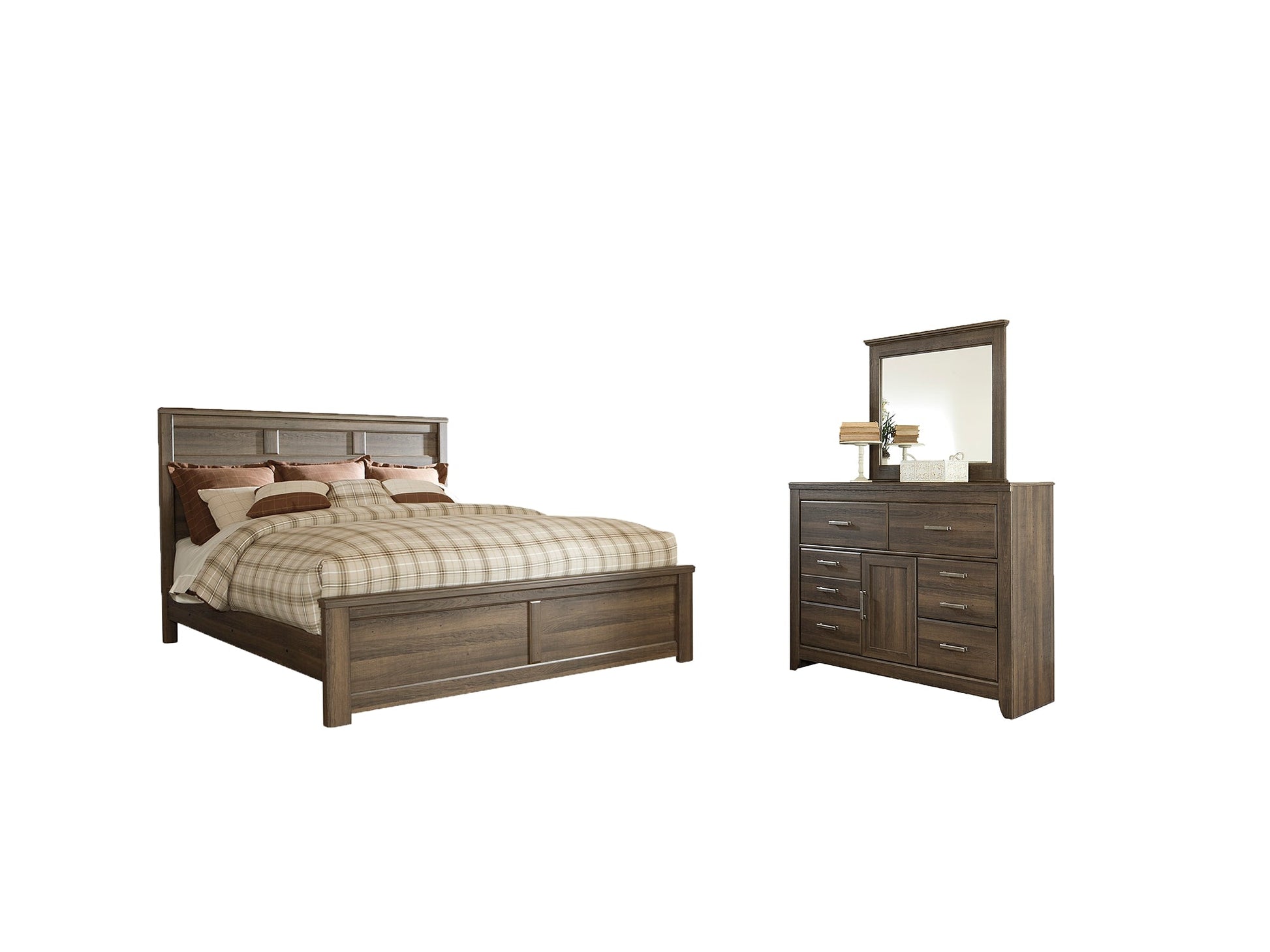 Juararo Queen Panel Bed with Mirrored Dresser at Towne & Country Furniture (AL) furniture, home furniture, home decor, sofa, bedding