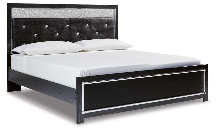Kaydell King Upholstered Panel Platform Bed with Mirrored Dresser, Chest and Nightstand at Towne & Country Furniture (AL) furniture, home furniture, home decor, sofa, bedding