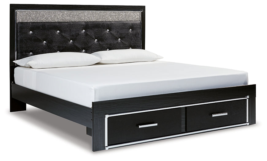 Kaydell King Upholstered Panel Storage Platform Bed with Mirrored Dresser at Towne & Country Furniture (AL) furniture, home furniture, home decor, sofa, bedding