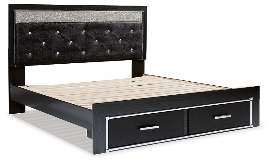 Kaydell King Upholstered Panel Storage Platform Bed with Mirrored Dresser at Towne & Country Furniture (AL) furniture, home furniture, home decor, sofa, bedding