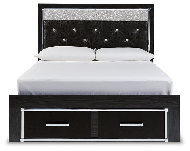 Kaydell Queen Upholstered Panel Storage Platform Bed with Mirrored Dresser and Chest at Towne & Country Furniture (AL) furniture, home furniture, home decor, sofa, bedding