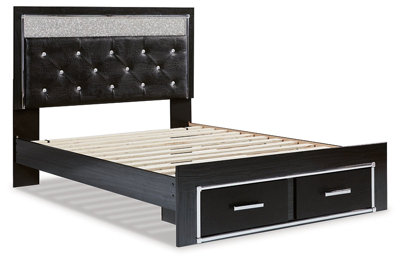 Kaydell Queen Upholstered Panel Storage Platform Bed with Mirrored Dresser and Chest at Towne & Country Furniture (AL) furniture, home furniture, home decor, sofa, bedding