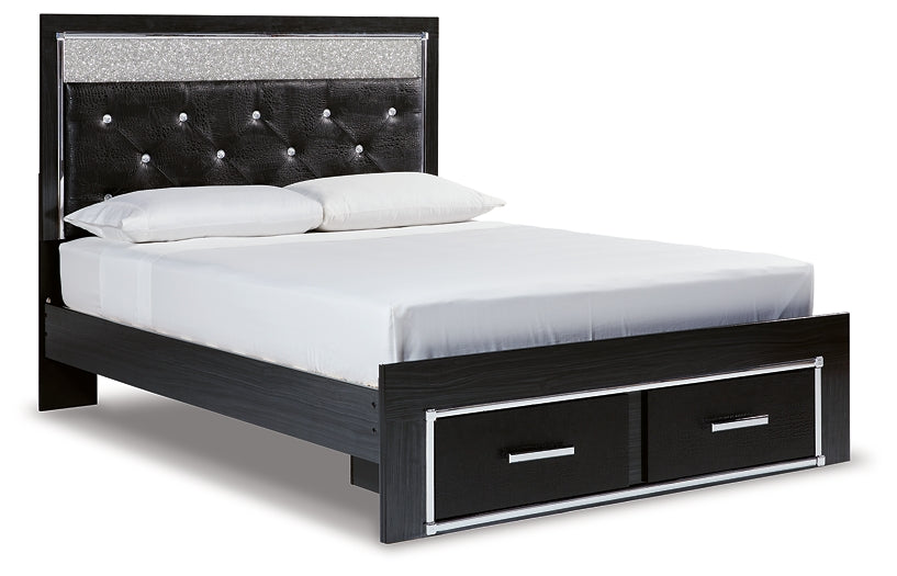 Kaydell Queen Upholstered Panel Storage Platform Bed with Mirrored Dresser and Chest at Towne & Country Furniture (AL) furniture, home furniture, home decor, sofa, bedding