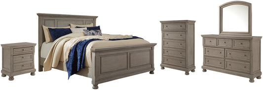 Lettner Queen Panel Bed with Mirrored Dresser, Chest and Nightstand at Towne & Country Furniture (AL) furniture, home furniture, home decor, sofa, bedding