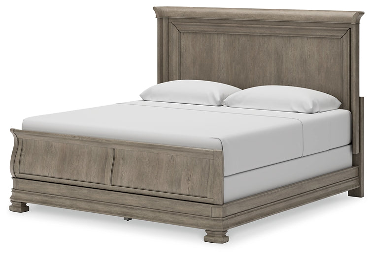 Lexorne California King Sleigh Bed with Mirrored Dresser at Towne & Country Furniture (AL) furniture, home furniture, home decor, sofa, bedding