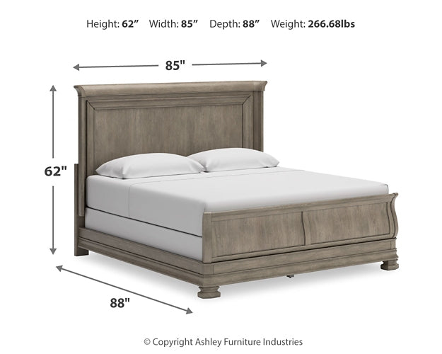 Lexorne California King Sleigh Bed with Mirrored Dresser at Towne & Country Furniture (AL) furniture, home furniture, home decor, sofa, bedding