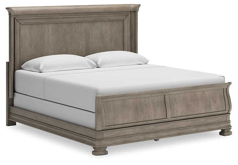 Lexorne California King Sleigh Bed with Mirrored Dresser at Towne & Country Furniture (AL) furniture, home furniture, home decor, sofa, bedding