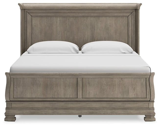 Lexorne California King Sleigh Bed with Mirrored Dresser at Towne & Country Furniture (AL) furniture, home furniture, home decor, sofa, bedding