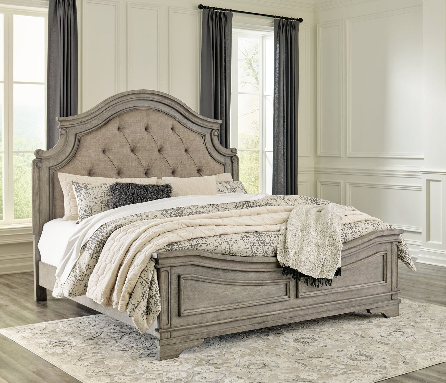 Lodenbay California King Panel Bed with Mirrored Dresser, Chest and Nightstand at Towne & Country Furniture (AL) furniture, home furniture, home decor, sofa, bedding