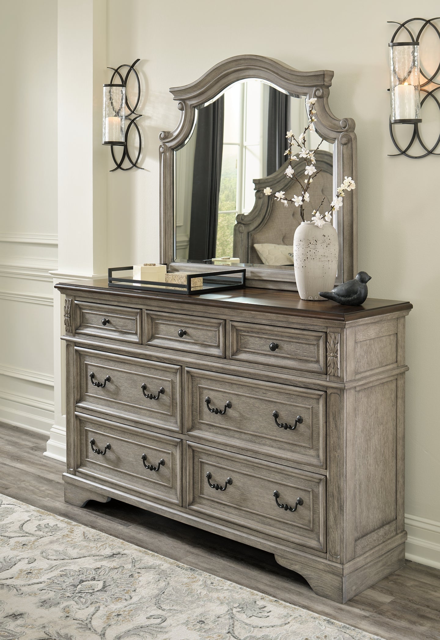 Lodenbay California King Panel Bed with Mirrored Dresser, Chest and Nightstand at Towne & Country Furniture (AL) furniture, home furniture, home decor, sofa, bedding