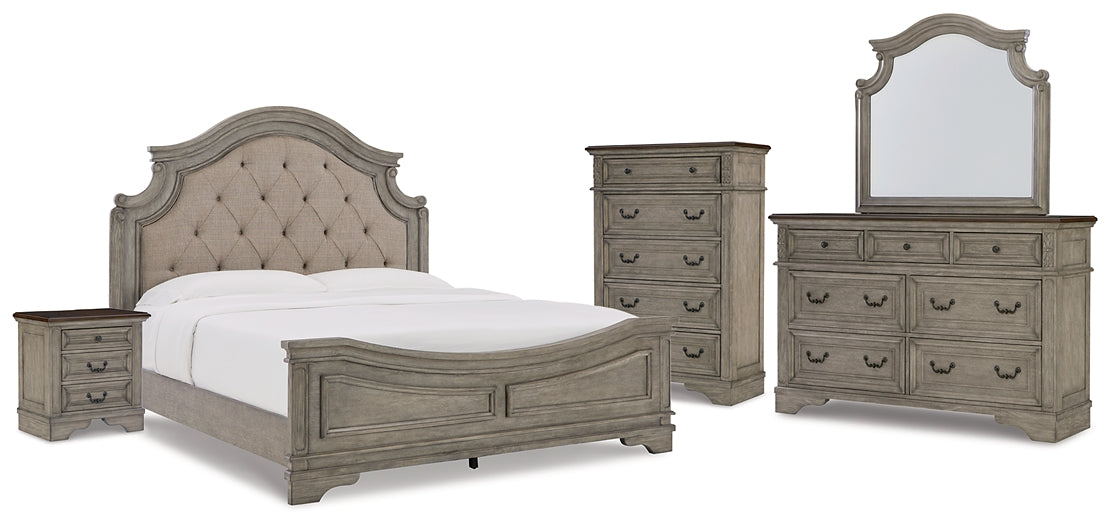 Lodenbay California King Panel Bed with Mirrored Dresser, Chest and Nightstand at Towne & Country Furniture (AL) furniture, home furniture, home decor, sofa, bedding