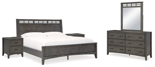 Montillan Queen Panel Bed with Mirrored Dresser and 2 Nightstands at Towne & Country Furniture (AL) furniture, home furniture, home decor, sofa, bedding