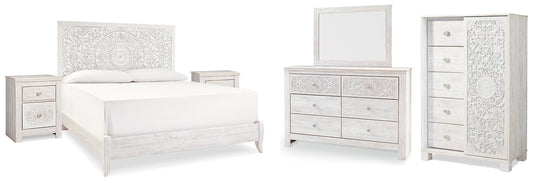 Paxberry King Panel Bed with Mirrored Dresser, Chest and 2 Nightstands at Towne & Country Furniture (AL) furniture, home furniture, home decor, sofa, bedding