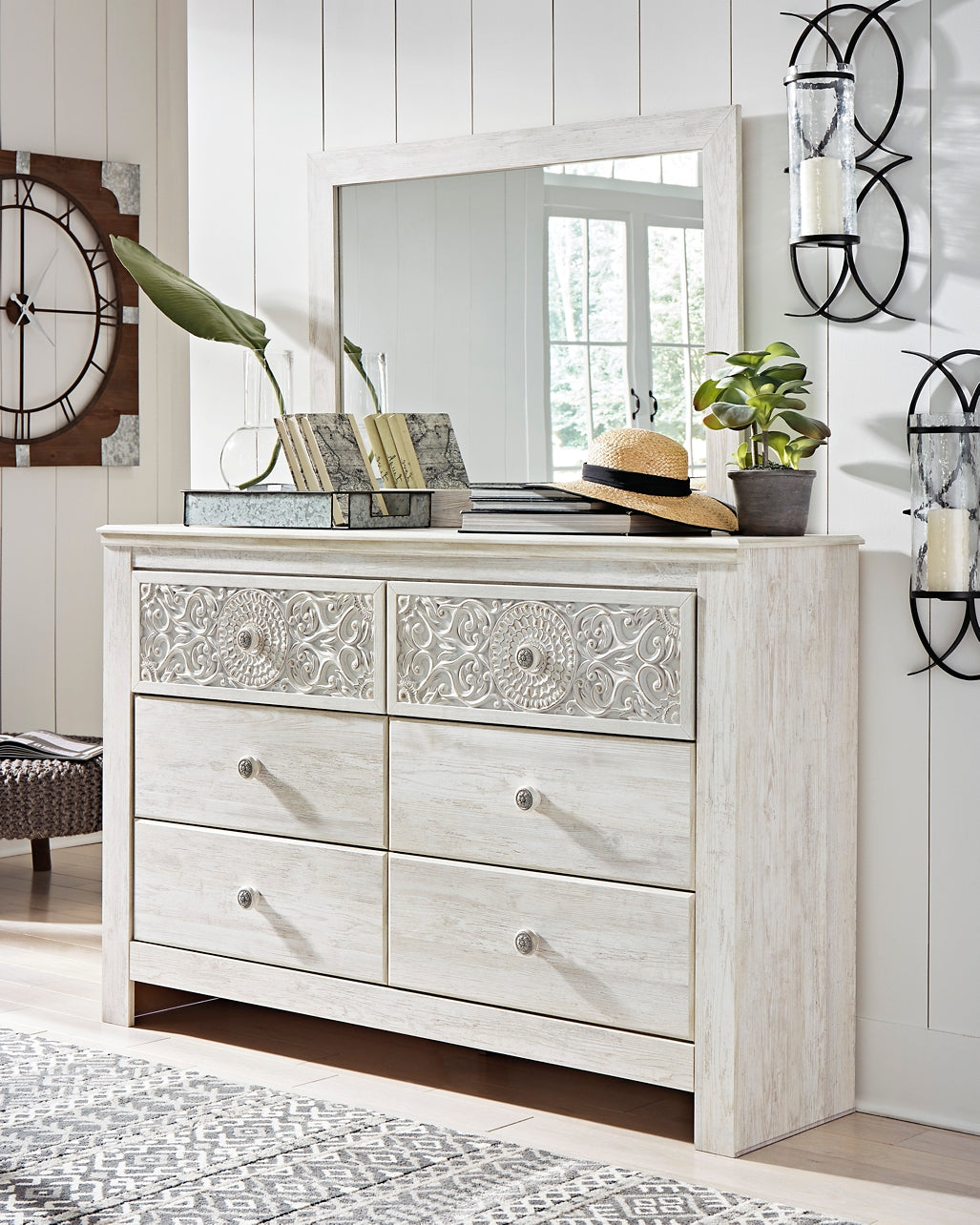 Paxberry King Panel Bed with Mirrored Dresser and Chest at Towne & Country Furniture (AL) furniture, home furniture, home decor, sofa, bedding