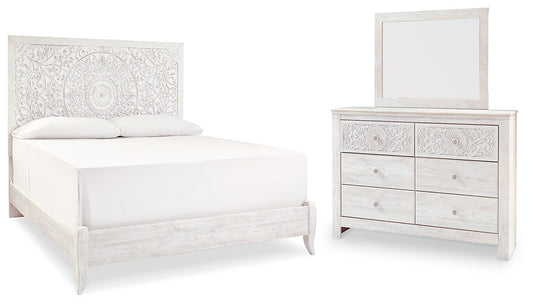 Paxberry King Panel Bed with Mirrored Dresser at Towne & Country Furniture (AL) furniture, home furniture, home decor, sofa, bedding