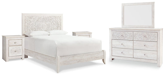 Paxberry Queen Panel Bed with Mirrored Dresser and 2 Nightstands at Towne & Country Furniture (AL) furniture, home furniture, home decor, sofa, bedding