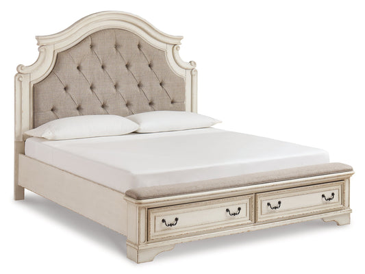 Realyn California King Upholstered Bed with Mirrored Dresser and Chest at Towne & Country Furniture (AL) furniture, home furniture, home decor, sofa, bedding