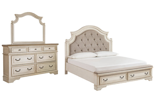 Realyn California King Upholstered Bed with Mirrored Dresser at Towne & Country Furniture (AL) furniture, home furniture, home decor, sofa, bedding