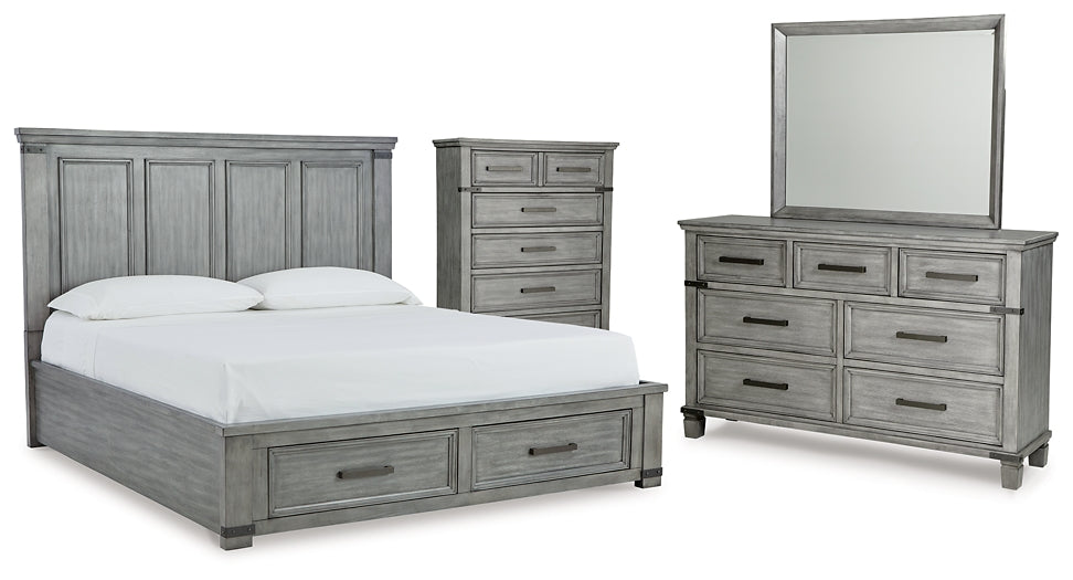 Russelyn King Storage Bed with Mirrored Dresser and Chest at Towne & Country Furniture (AL) furniture, home furniture, home decor, sofa, bedding