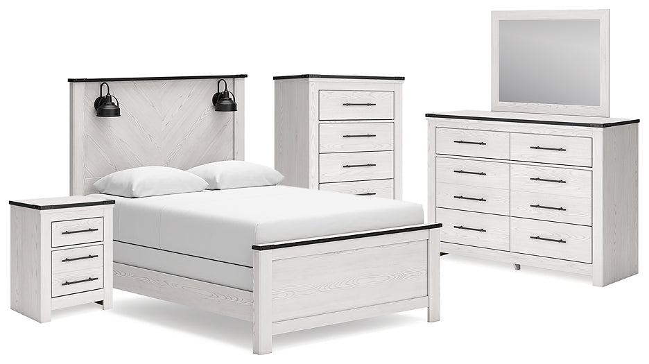 Schoenberg Queen Panel Bed with Mirrored Dresser, Chest and Nightstand at Towne & Country Furniture (AL) furniture, home furniture, home decor, sofa, bedding