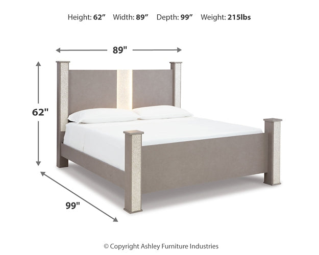 Surancha King Poster Bed with Mirrored Dresser and Chest at Towne & Country Furniture (AL) furniture, home furniture, home decor, sofa, bedding