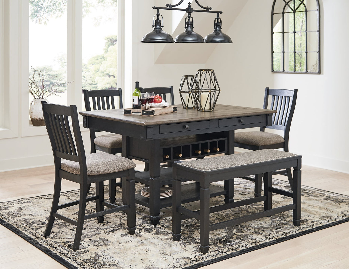 Tyler Creek Counter Height Dining Table and 4 Barstools and Bench at Towne & Country Furniture (AL) furniture, home furniture, home decor, sofa, bedding