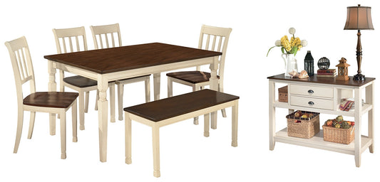 Whitesburg Dining Table and 4 Chairs and Bench with Storage at Towne & Country Furniture (AL) furniture, home furniture, home decor, sofa, bedding