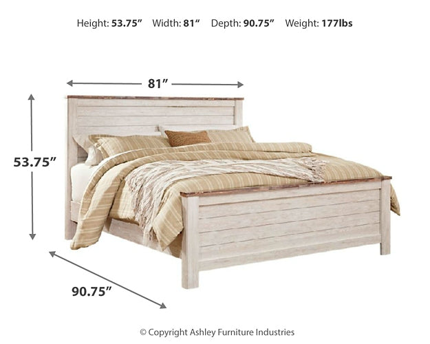 Willowton King Panel Bed with Mirrored Dresser and Chest at Towne & Country Furniture (AL) furniture, home furniture, home decor, sofa, bedding