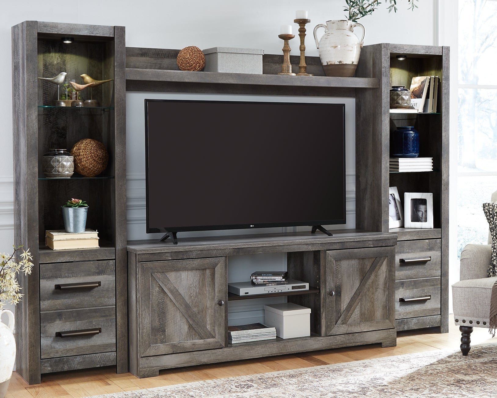 Wynnlow 4-Piece Entertainment Center at Towne & Country Furniture (AL) furniture, home furniture, home decor, sofa, bedding