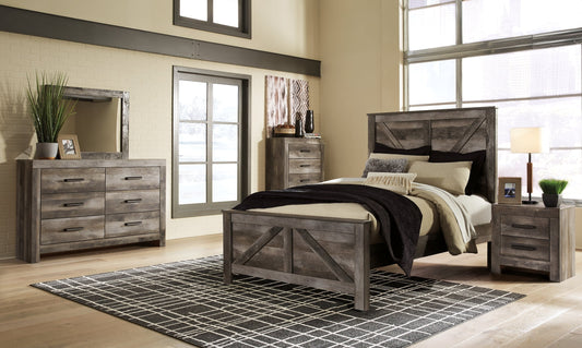 Wynnlow Queen Crossbuck Panel Bed with Mirrored Dresser and Chest at Towne & Country Furniture (AL) furniture, home furniture, home decor, sofa, bedding